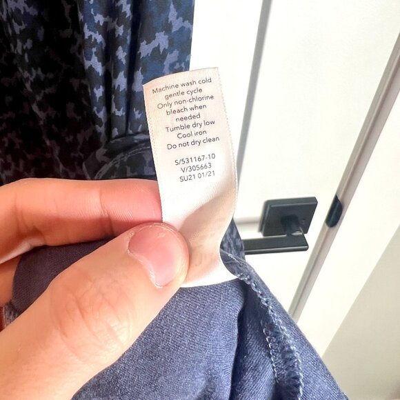 Athleta Navy Blue Santorini Thera Print High Neck Modal Shift Dress Athleisure S - Picture 8 of 8